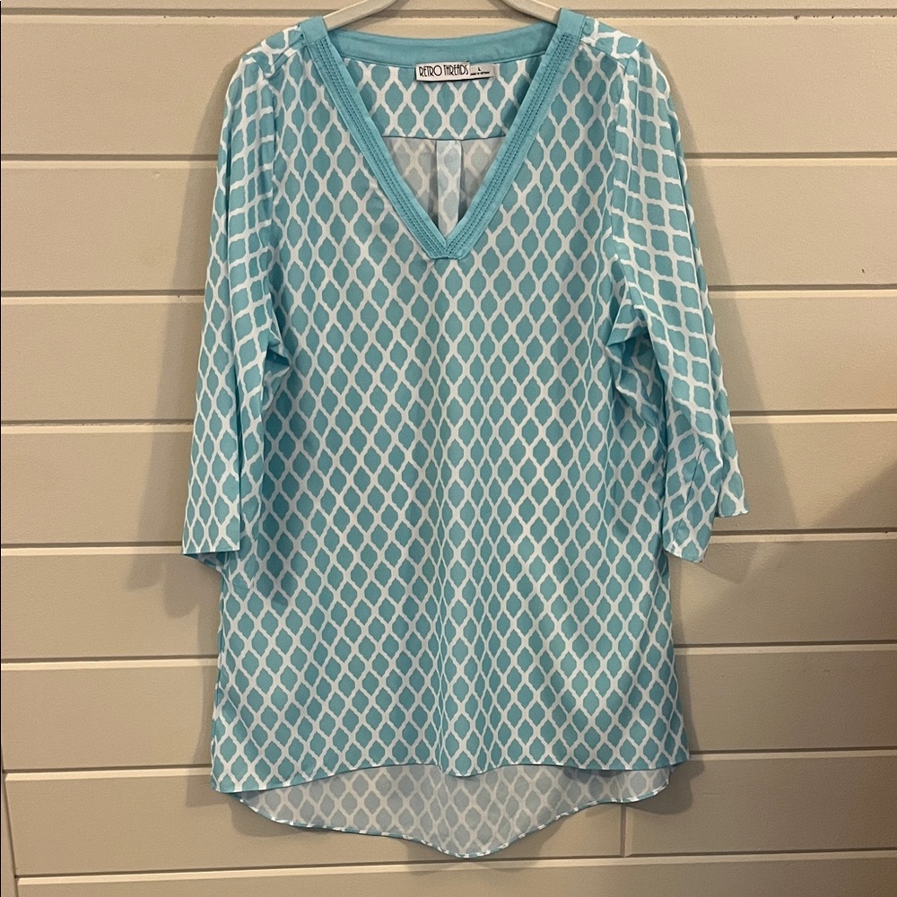 Chico's Turquoise Blue V-Neck Tunic Top Size L